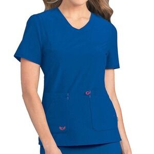 Smitten Blue V-Neck Scrub Shirt Top